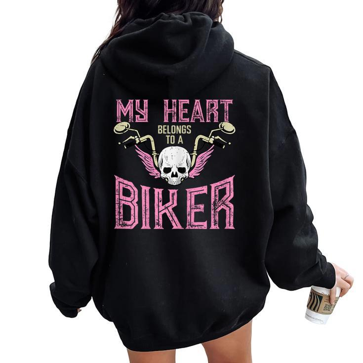 My Heart Belongs To A Biker Motorcycle Motorbike Girls Women Oversized Hoodie Back Print