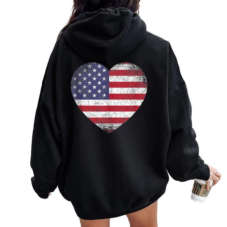 Heart Love 4Th Of July American Flag Usa America Mom Women Women Oversized Hoodie Back Print