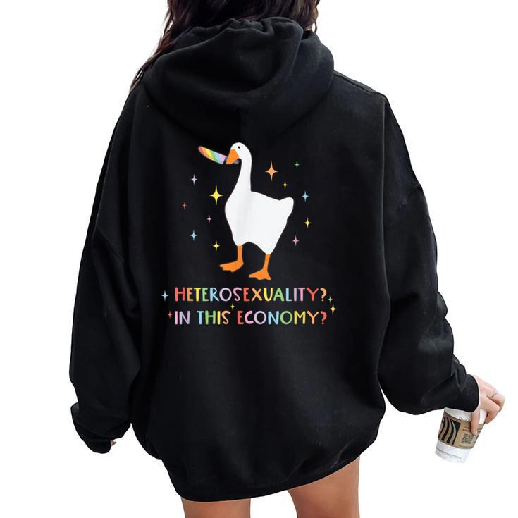 Heterosexuality In This Economy Lgbt Pride Goose Rainbow Women Oversized Hoodie Back Print