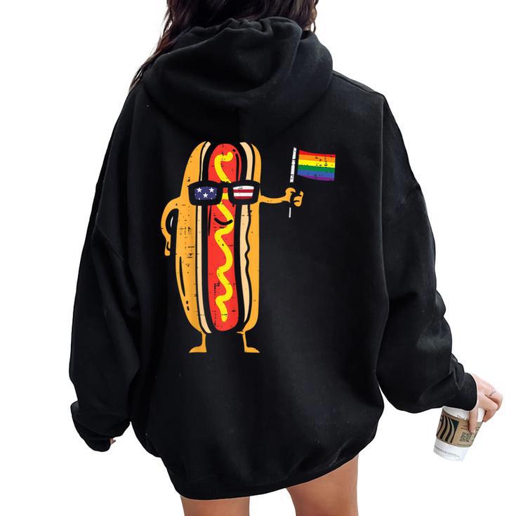 Hotdog Us Flag Sunglasses Rainbow Flag Gay Pride Lgbtq Food Women Oversized Hoodie Back Print