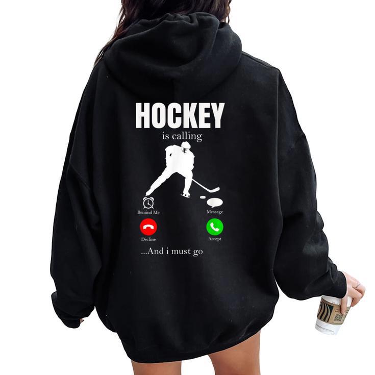 Ice Hockey Youth Puck Hockeyplayer Player Men Women Oversized Hoodie Back Print