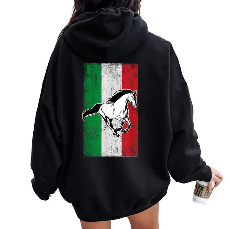 Italian Flag Patriotic Horse Horseback Riding Equestrian Women Oversized Hoodie Back Print