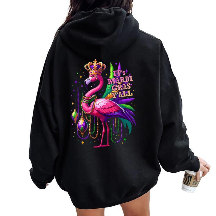 Its Mardi Gras Y'all Flamingo Costume Girls Mardi Gras Women Oversized Hoodie Back Print