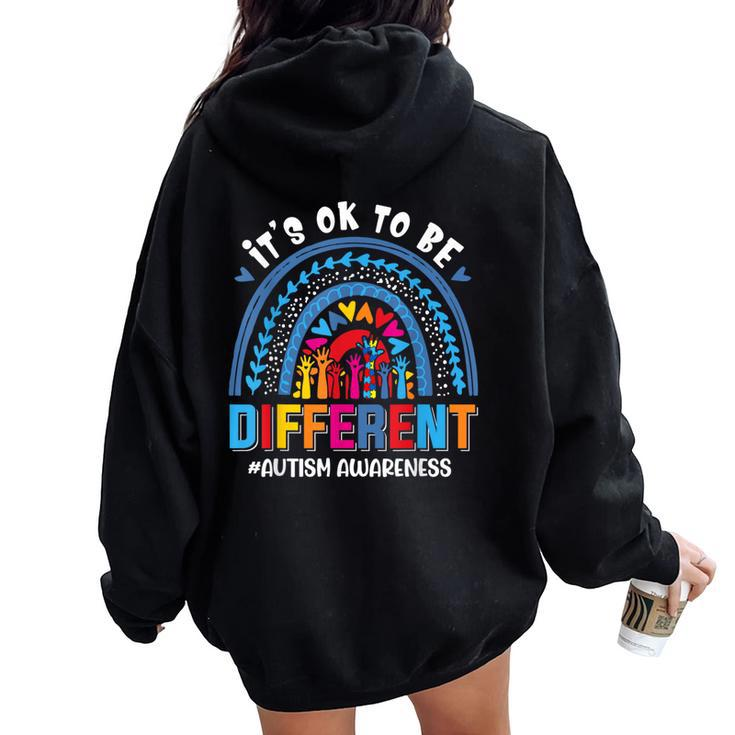 It's Ok To Be Different Autism Awareness Leopard Rainbow Kid Women Oversized Hoodie Back Print
