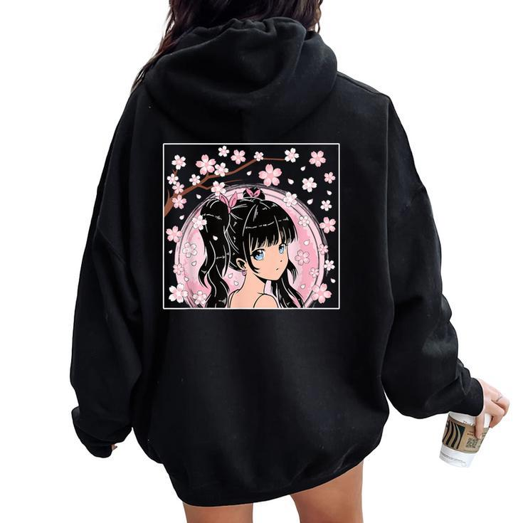 Japanese Anime Girl Manga Otaku Cherry Blossom Women Oversized Hoodie Back Print