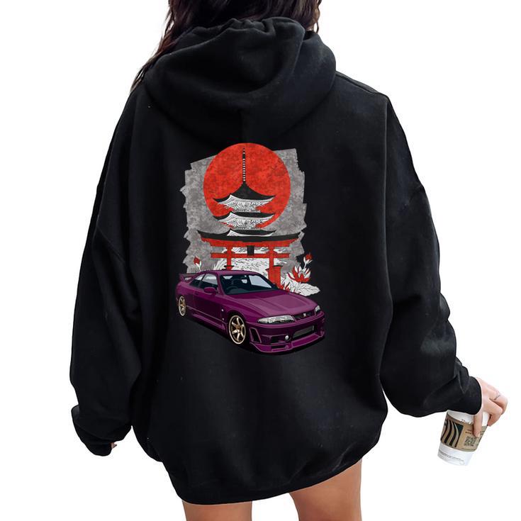 Jdm Skyline R33 Car Tuning Japan Shinto Shrine Drift Women Oversized Hoodie Back Print