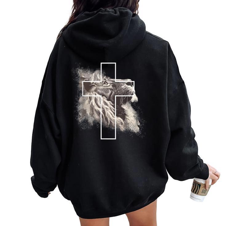 Jesus Lion Of Judah Christian Cross Women Oversized Hoodie Back Print