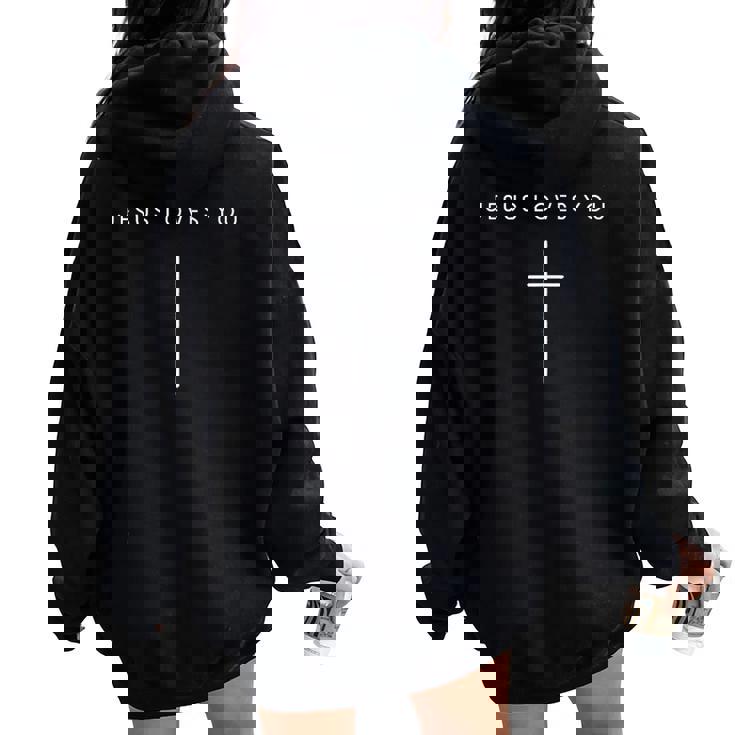 Jesus Loves You Cross Minimalist Christian Religious Jesus Women Oversized Hoodie Back Print