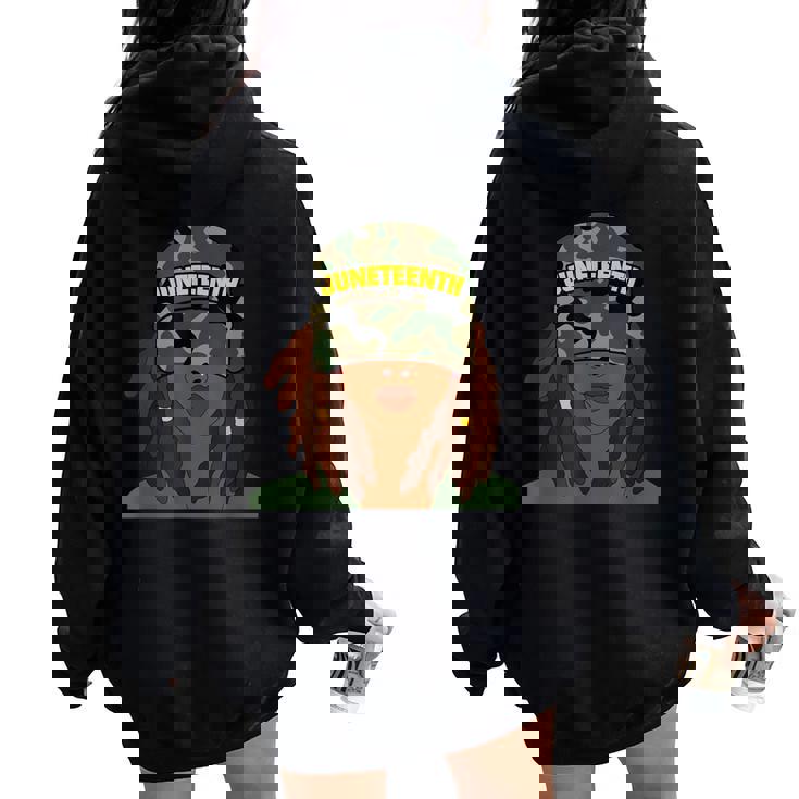 Junenth Black Woman Face Locs Camo Hat Women Oversized Hoodie Back Print
