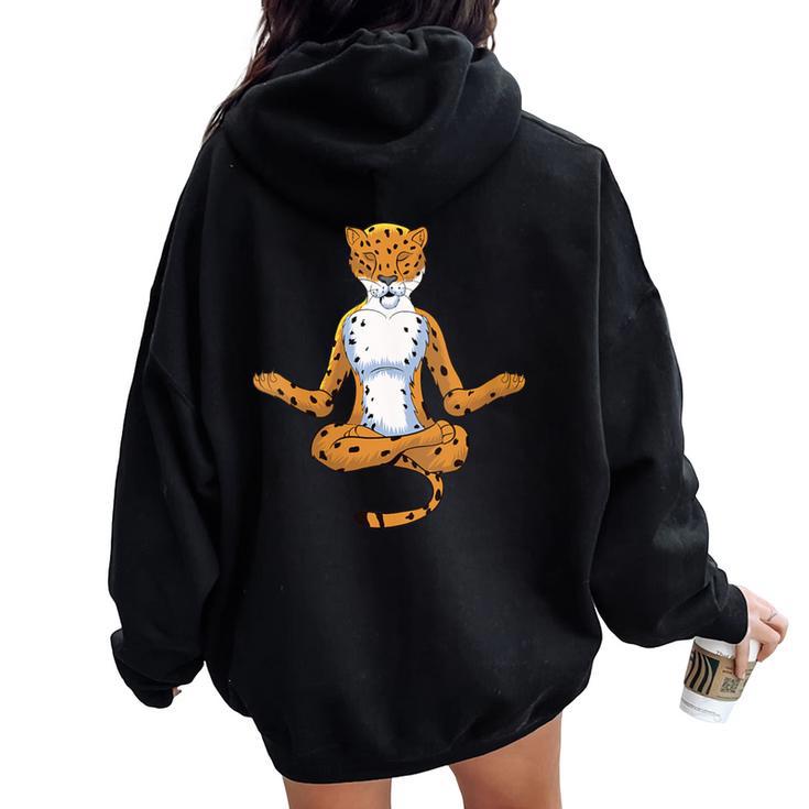 Jungle Yoga Zen Large Cat Cheetah Meditate Yogi Namaste Women Oversized Hoodie Back Print