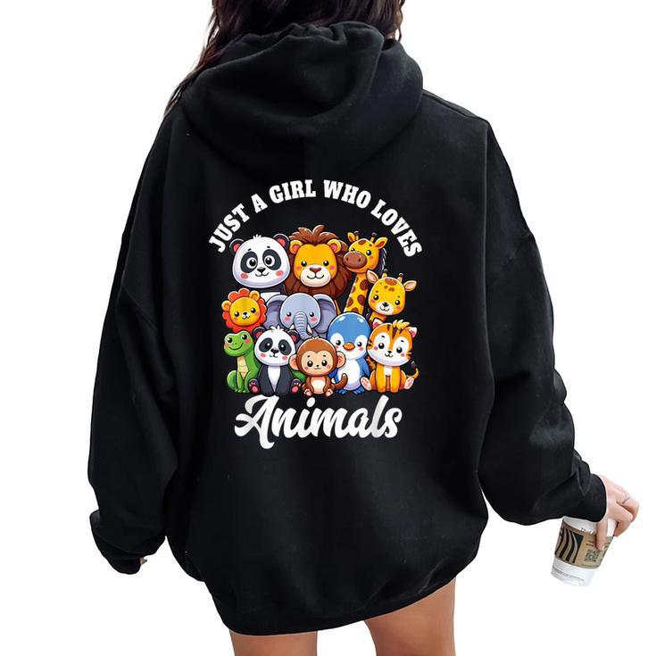 Just A Girl Who Loves Animals Wild Cute Zoo Animals Girls Women Oversized Hoodie Back Print