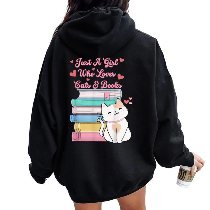 Just A Girl Who Loves Cats And Books Bookworm Cute Kitten Women Oversized Hoodie Back Print
