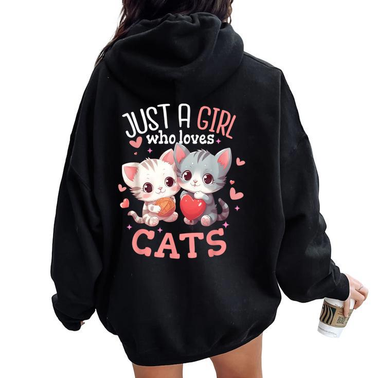 Just A Girl Who Loves Cats Cute Cat Lover Women Oversized Hoodie Back Print