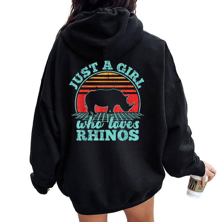 Just A Girl Who Loves Rhinos Retro Vintage Style Women Women Oversized Hoodie Back Print
