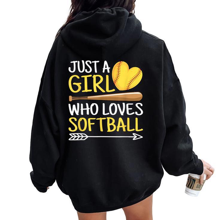 Just A Girl Who Loves Softball Cute Softball Lover Women Oversized Hoodie Back Print