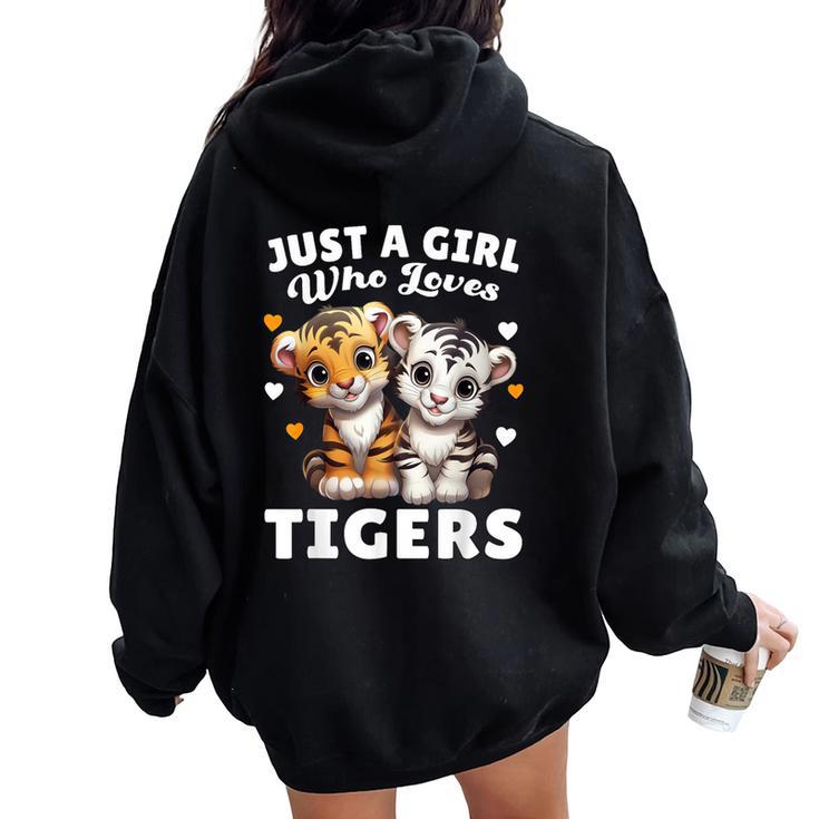 Just A Girl Who Loves Tigers Cute Baby Tigers & Hearts Women Oversized Hoodie Back Print
