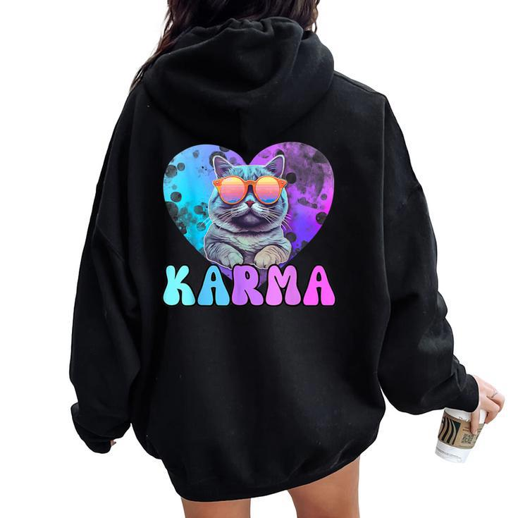 Karma Groovy Letters Concert Summer Heart Cat Lover Women Oversized Hoodie Back Print