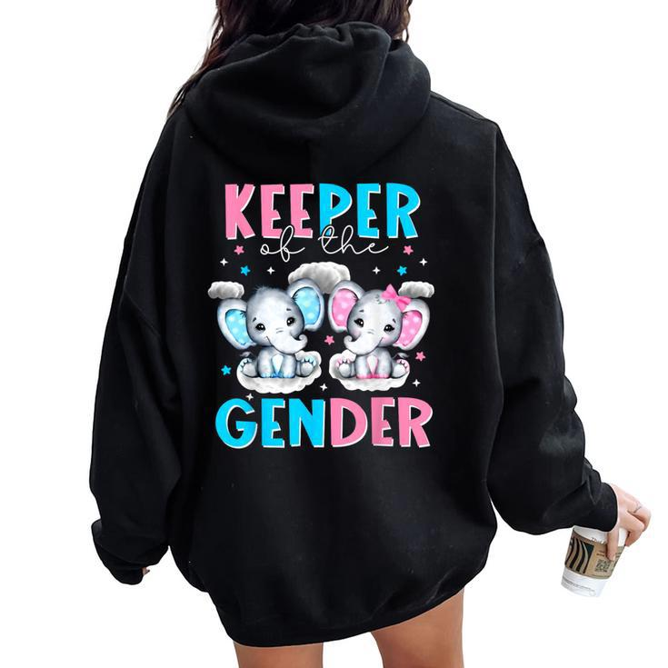 Keeper Of The Gender Boy Or Girl Elephant Gender Reveal Women Oversized Hoodie Back Print