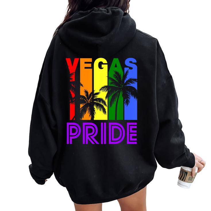 Las Vegas Pride Gay Pride Lgbtq Rainbow Palm Trees Women Oversized Hoodie Back Print