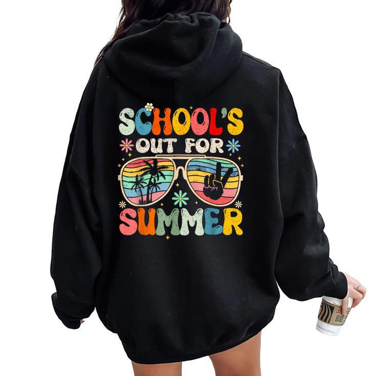 Last Day Of School Groovy School's Out For Summer Teacher Women Oversized Hoodie Back Print