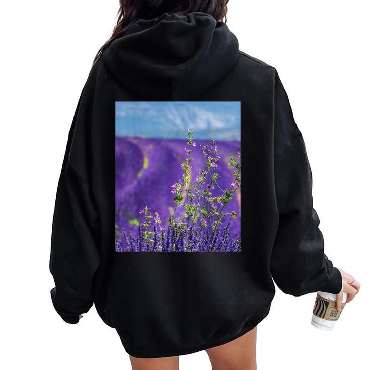 Lavender Purple Flower Field Women Oversized Hoodie Back Print