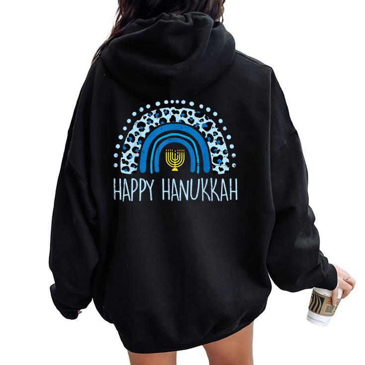 Leopard Rainbow Happy Hanukkah Chanukah Jew Girls Kid Women Oversized Hoodie Back Print