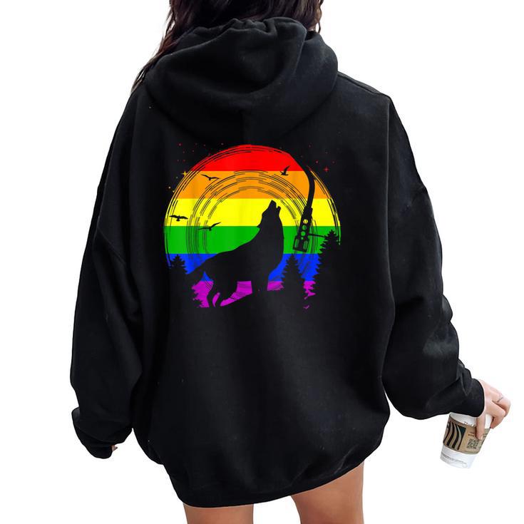 Lgbt Gay Pride Rainbow Flag Music Turntable Wolf Women Oversized Hoodie Back Print