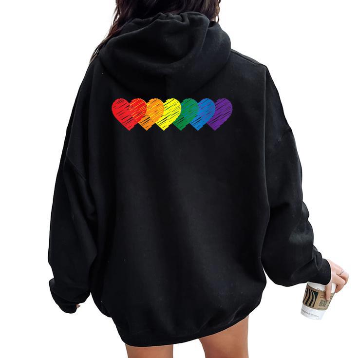 Lgbt Rainbow Heart Lgbtqia Gay Pride Rainbow Women Oversized Hoodie Back Print