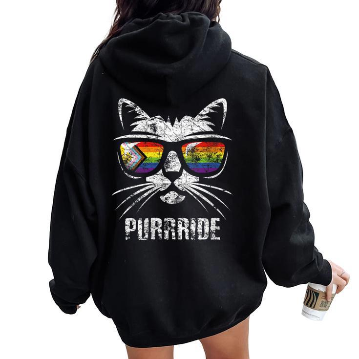 Lgbtq Pride Flag Cat Vintage Pride Month Women Oversized Hoodie Back Print
