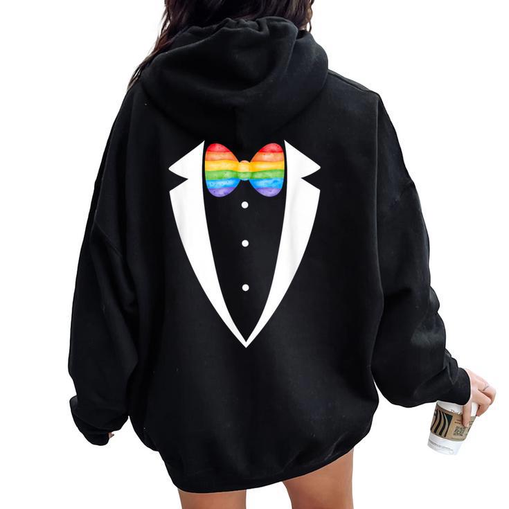 Lgbtq Tuxedo Rainbow Tuxedo Suspenders Gay Pride Month Women Oversized Hoodie Back Print