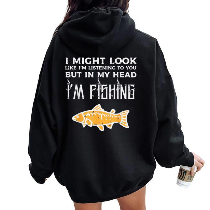 Might Look Like Listening Fishing Angler Kid Women Oversized Hoodie Back Print