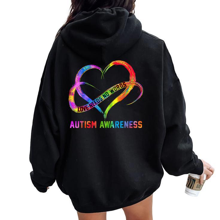 Love Needs No Words Autism Awareness Month Rainbow Heart Women Oversized Hoodie Back Print