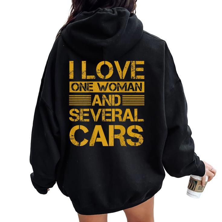 I Love One Woman And Several Cars On Back Women Oversized Hoodie Back Print