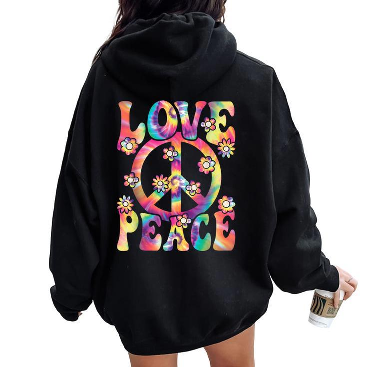 Love Peace Sign 60S 70S Outfit Hippie Costume Girls Women Oversized Hoodie Back Print