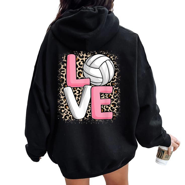 Love Volleyball Leopard Print Girls Volleyball Lover Women Oversized Hoodie Back Print