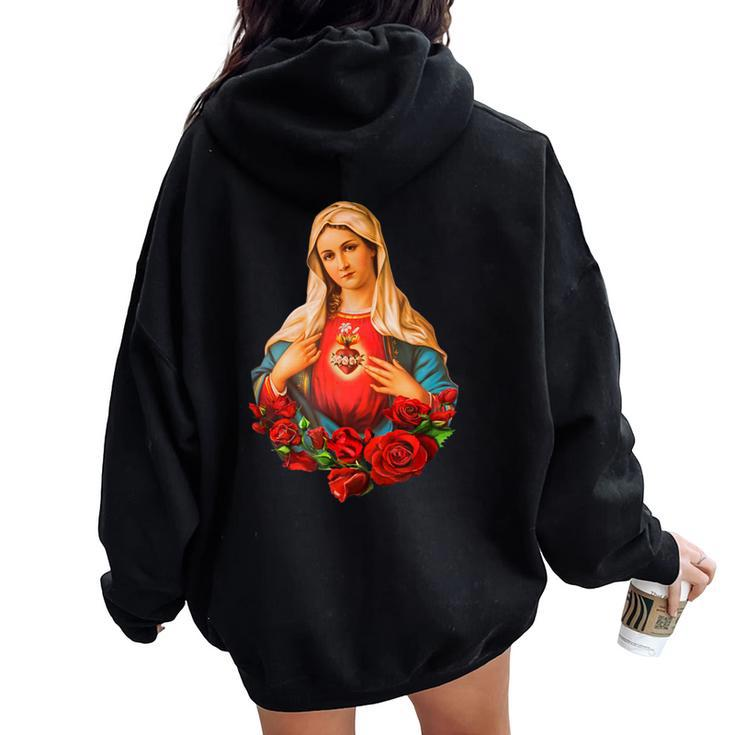 Mary Mother Of God Heart Of Virgin Mary Classic Catholic Women Oversized Hoodie Back Print