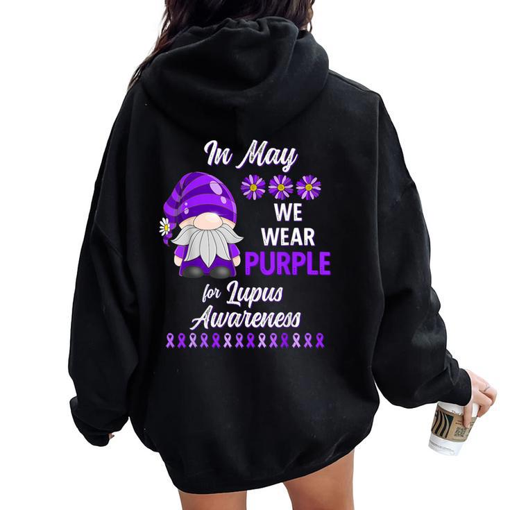 In May We Wear Purple Lupus Awareness Month Gnome Daisy Women Oversized Hoodie Back Print