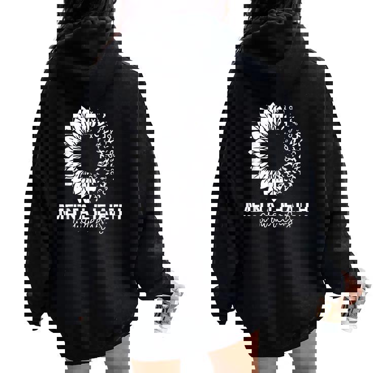 Mental Health Awareness Green Sunflower Mental Health Women Oversized Hoodie Back Print