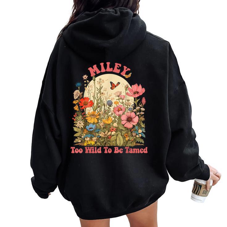 Miley Name Cute Retro Girls Wildflower Miley Name Women Oversized Hoodie Back Print