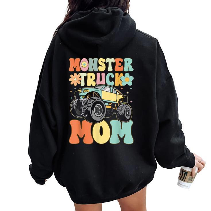 Monster Truck Mom Groovy Truck Lover Mom Female Women Oversized Hoodie Back Print