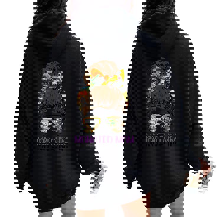 Monster Truck Mom Monster Truck Lovers Messy Bun Women Oversized Hoodie Back Print