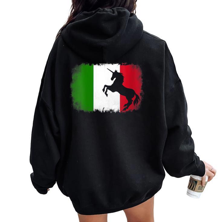 Mythical Unicorn Vintage Italy Italian Flag Horse Lover Women Oversized Hoodie Back Print