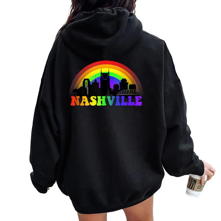 Nashville Pride Lgbtq Gay City Silhouette Rainbow Women Oversized Hoodie Back Print