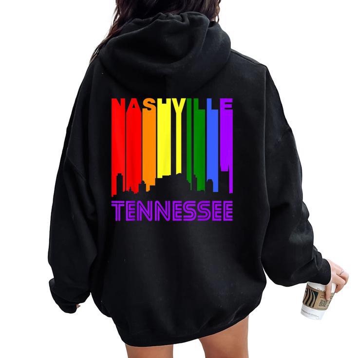 Nashville Tennessee Lgbtq Gay Pride Rainbow Skyline Women Oversized Hoodie Back Print