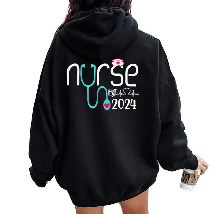 Nurse Est 2024 Rn Nursing School Graduation Graduate Bsn Women Oversized Hoodie Back Print