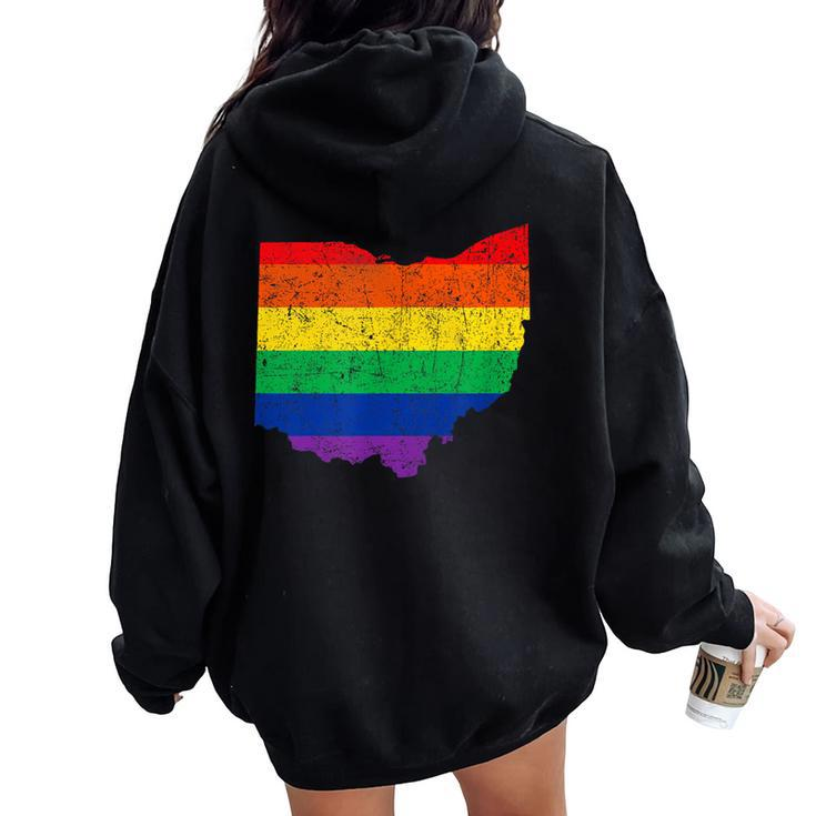 Ohio Map Gay Pride Rainbow Flag Lgbt Support Women Oversized Hoodie Back Print