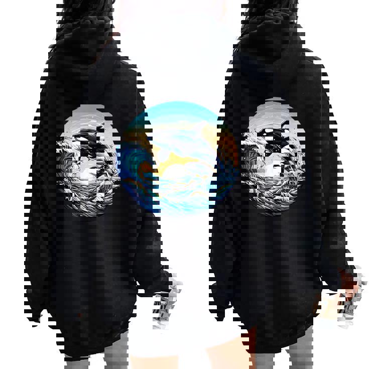 Orca Whale Squad Family Sea Animal Wildlife Boys & Girls Women Oversized Hoodie Back Print