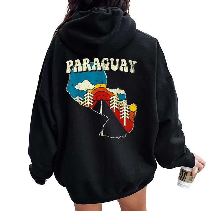 Paraguay Vintage Paraguayan Country Rainbow Retro 70S Map Women Oversized Hoodie Back Print