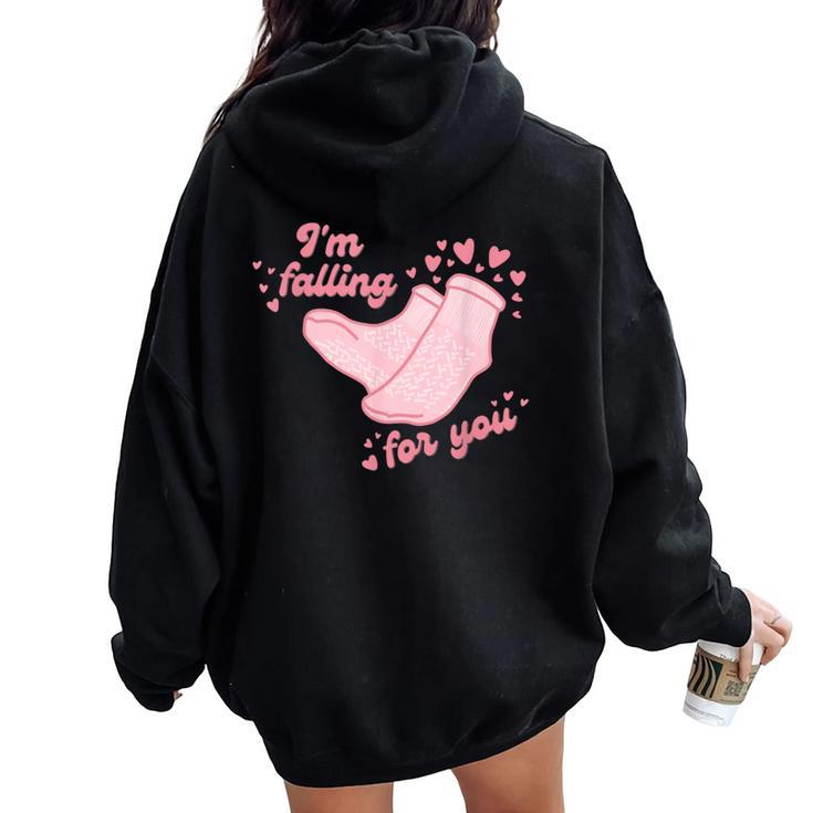 Pct Valentine's Day Cna Fall Risk Falling For You Healthcare Women Oversized Hoodie Back Print