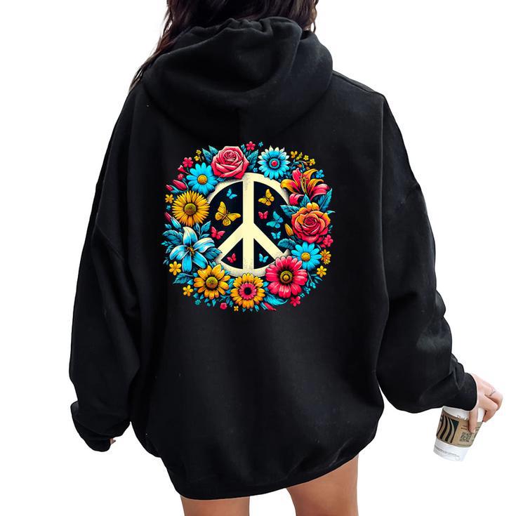 Peace Love Groovy Peace Sign Women Oversized Hoodie Back Print